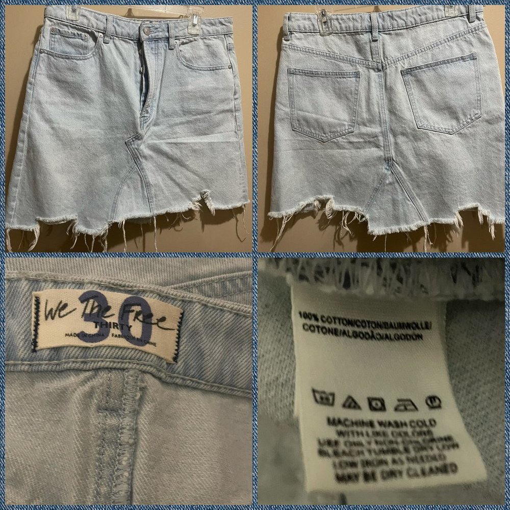 FREE PEOPLE Denim “Tribal Wave“ Skirt Raw SZ 30
